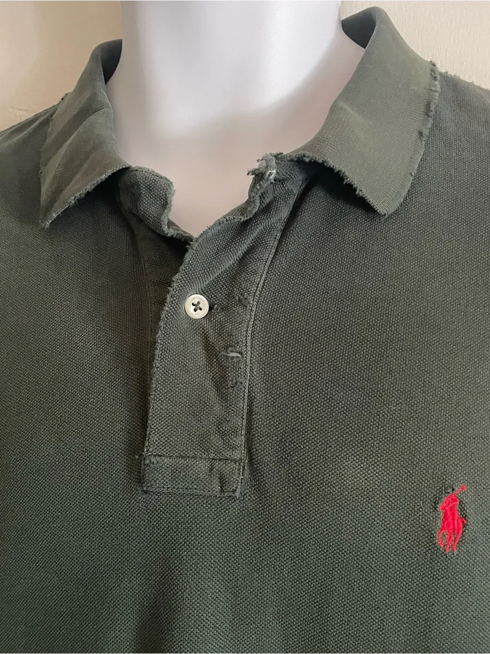 Distressed Ralph Lauren Dark Green Polo with Red Pony Embroidery